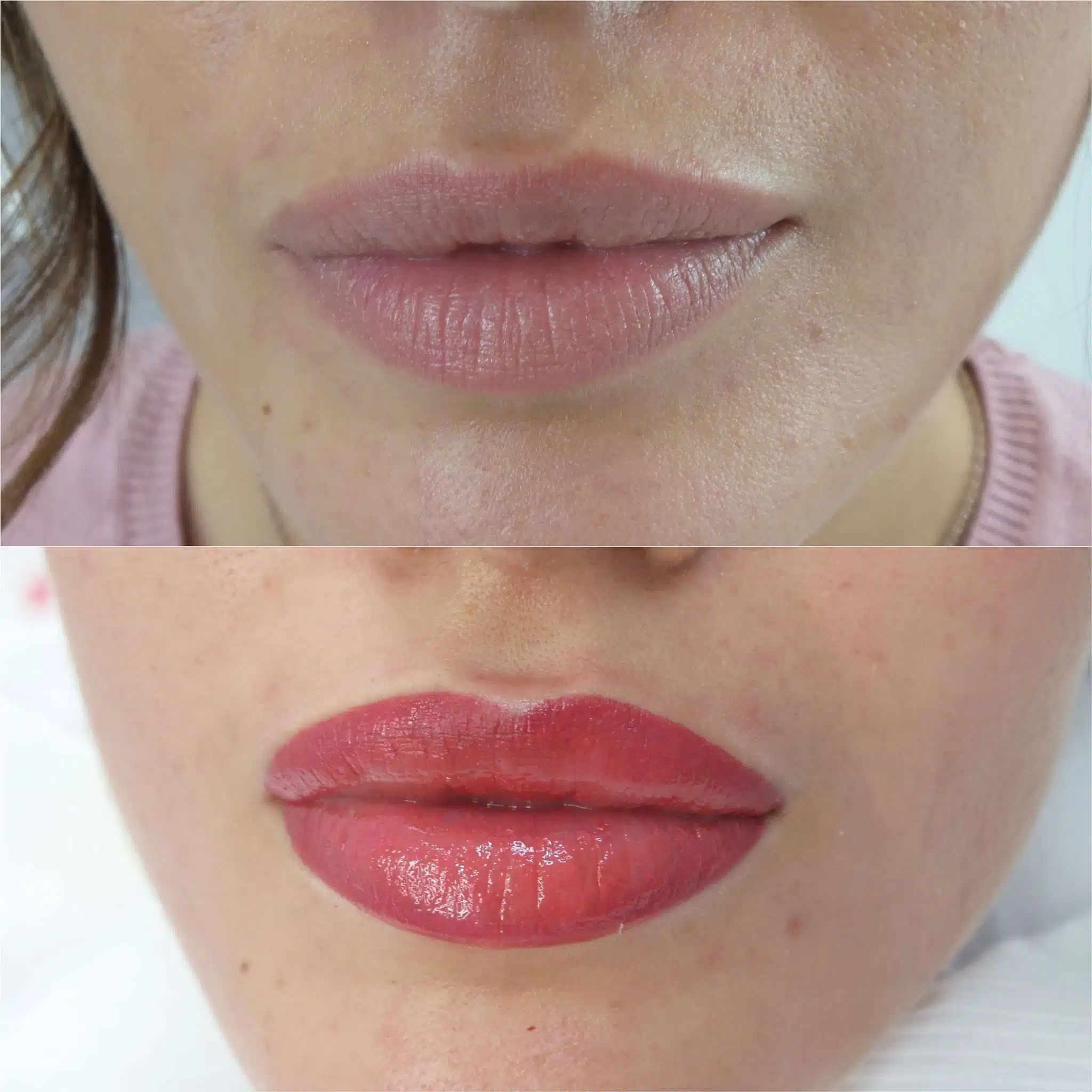 Full lip colour treatment showing 3D effect